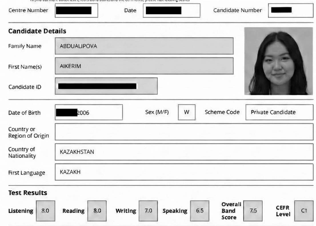 IELTS certificate — ielts.gg student